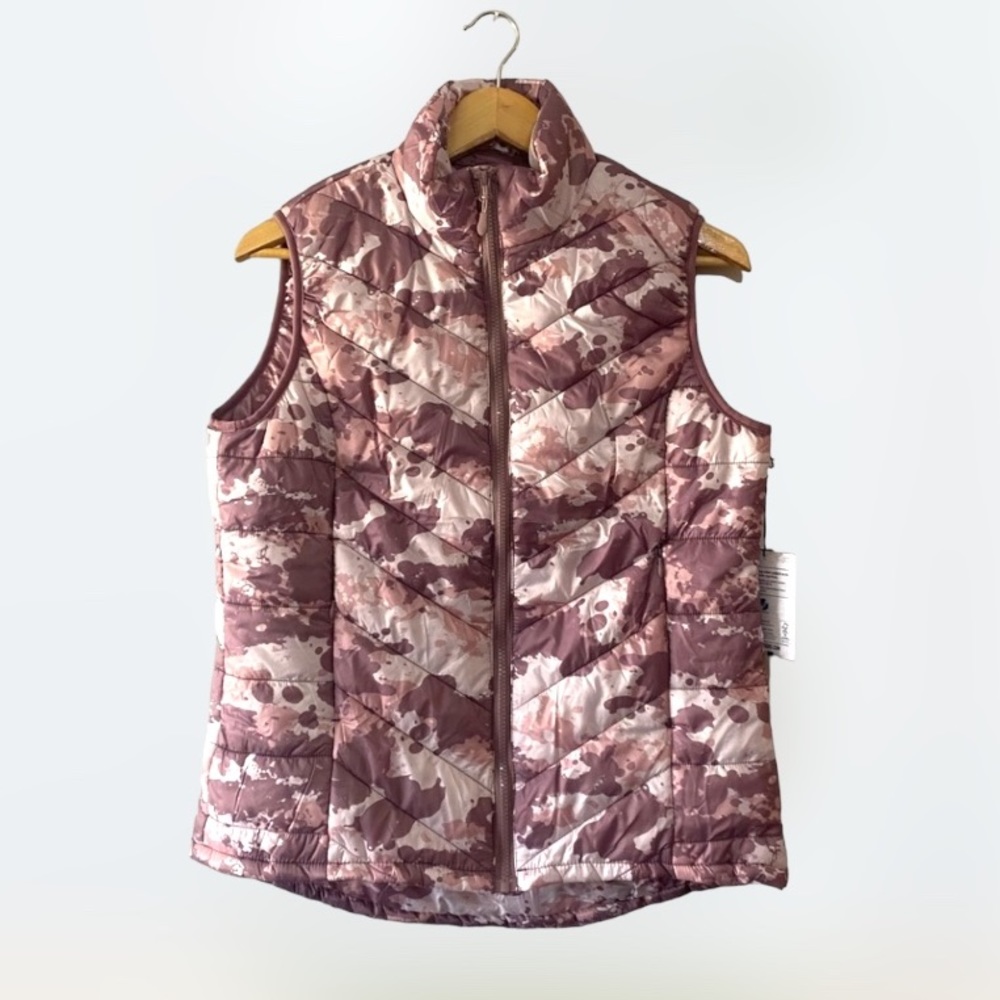 Sierra Designs sz M Pink Camo High Collar Zip Front Vest with Bungee Drawstring